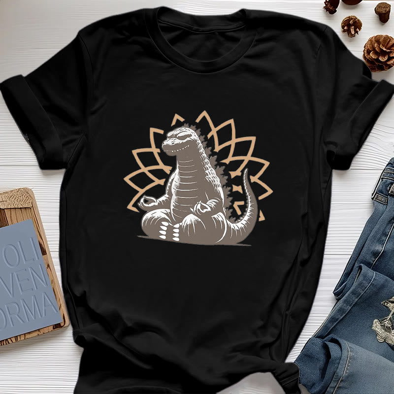 Camiseta divertida de meditación de yoga con dinosaurios de Olivenorma