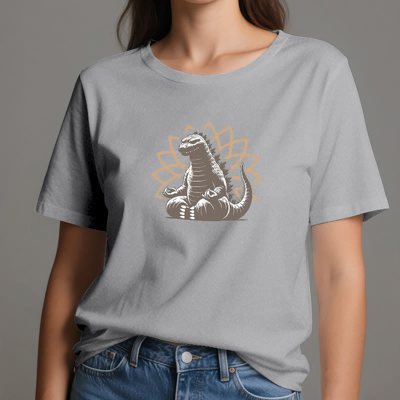 Camiseta divertida de meditación de yoga con dinosaurios de Olivenorma
