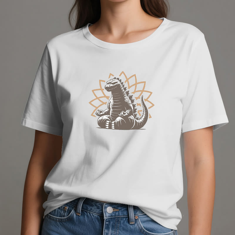 Camiseta divertida de meditación de yoga con dinosaurios de Olivenorma