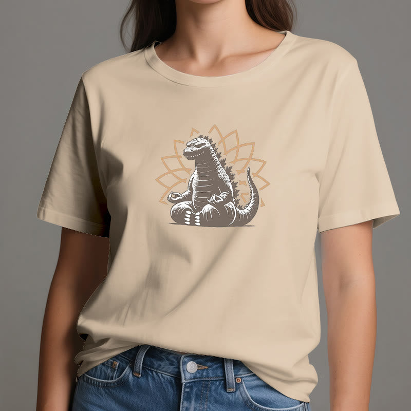 Camiseta divertida de meditación de yoga con dinosaurios de Olivenorma