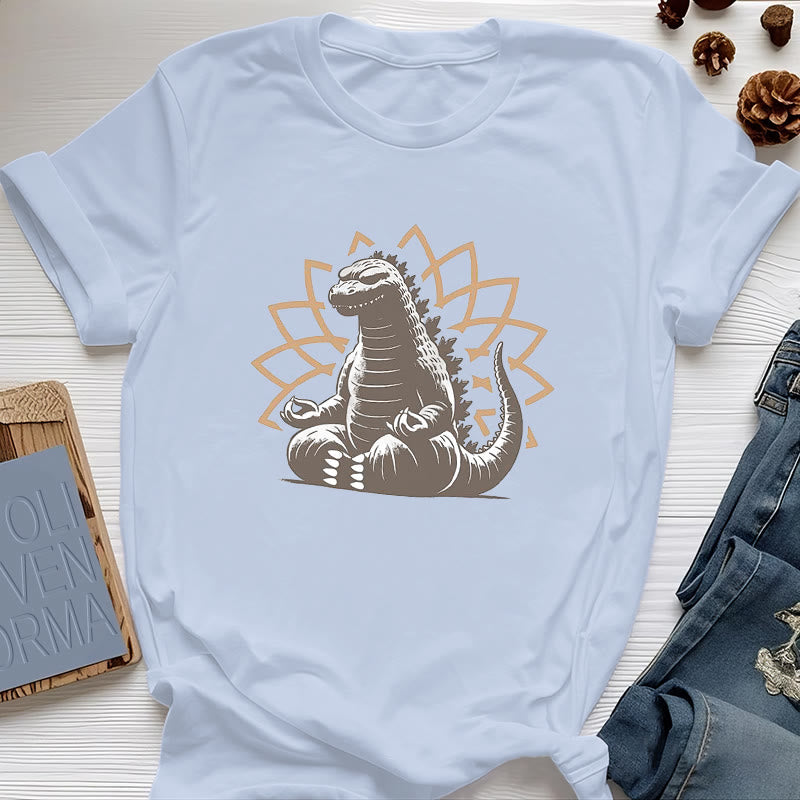 Camiseta divertida de meditación de yoga con dinosaurios de Olivenorma
