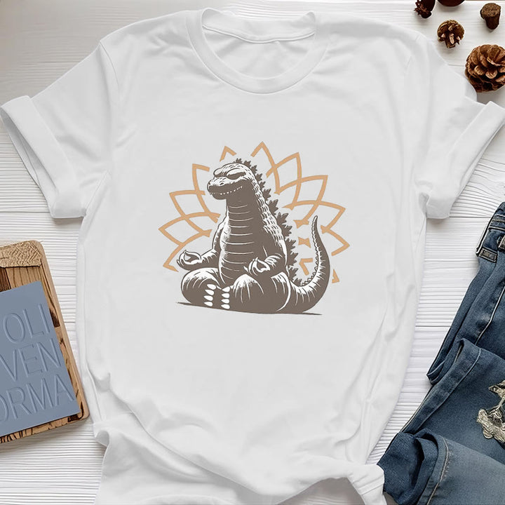 Camiseta divertida de meditación de yoga con dinosaurios de Olivenorma