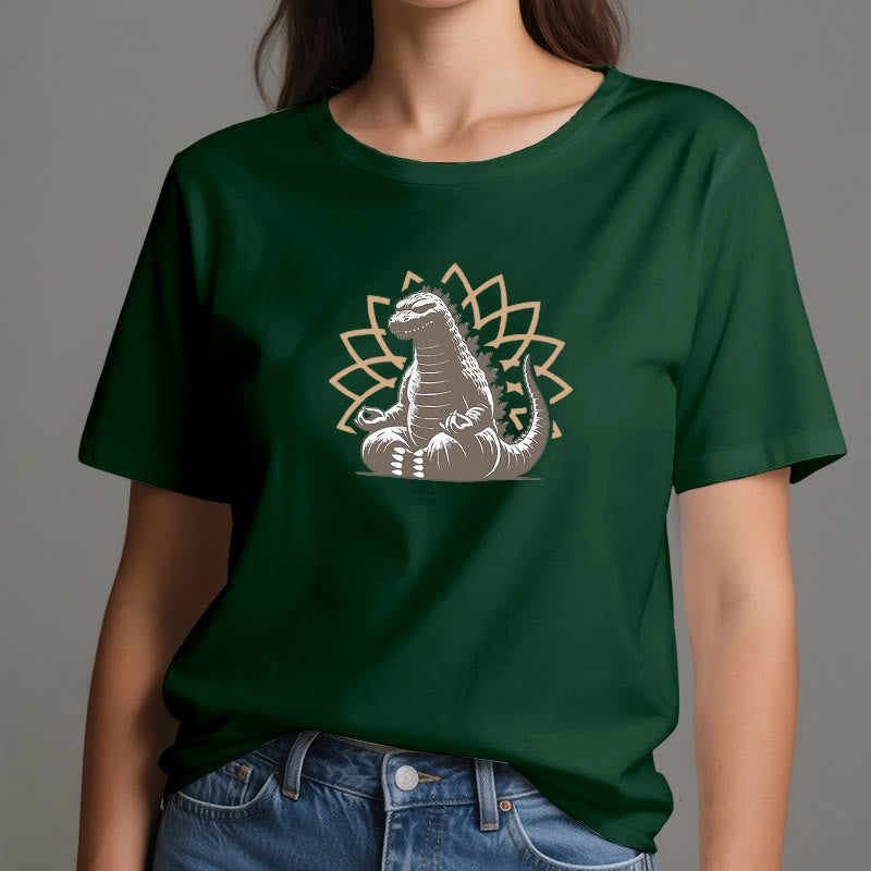 Camiseta divertida de meditación de yoga con dinosaurios de Olivenorma