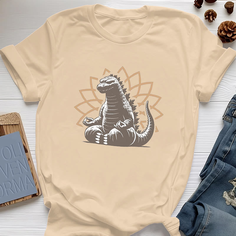 Camiseta divertida de meditación de yoga con dinosaurios de Olivenorma