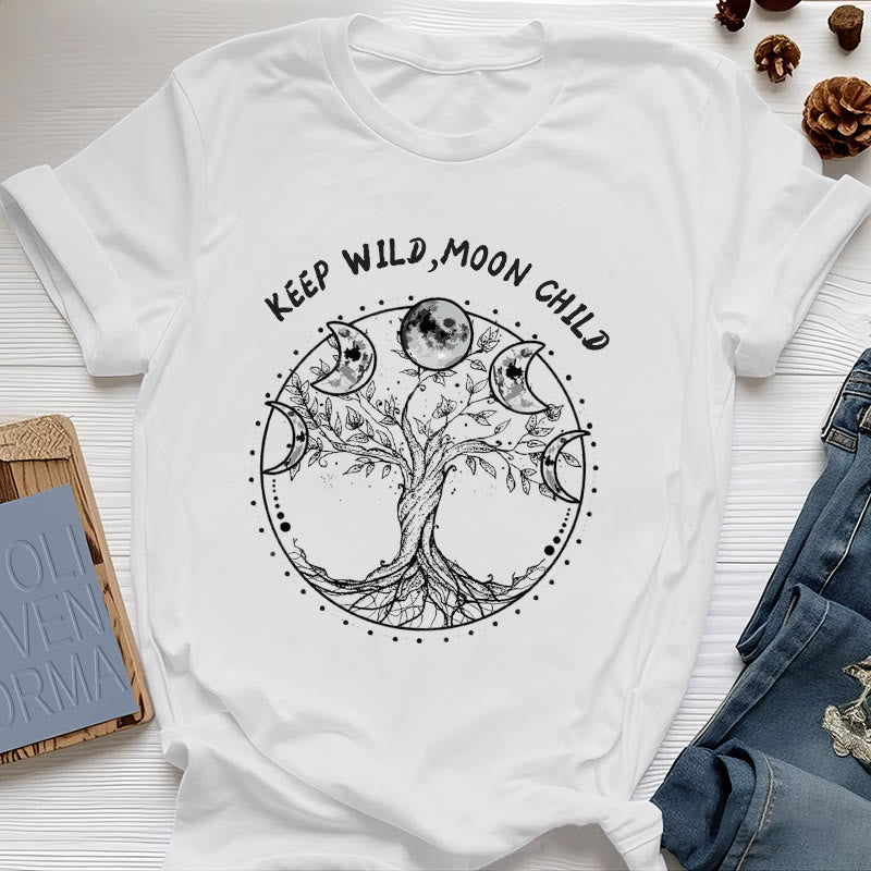 Camisetas de Olivenorma "KEEP WILD, MOON CHILD" con las fases lunares del Árbol de la Vida - Blanco - 2XL - image 1