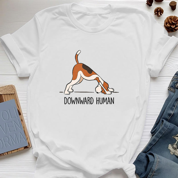 Camiseta de yoga Olivenorma con la figura humana hacia abajo