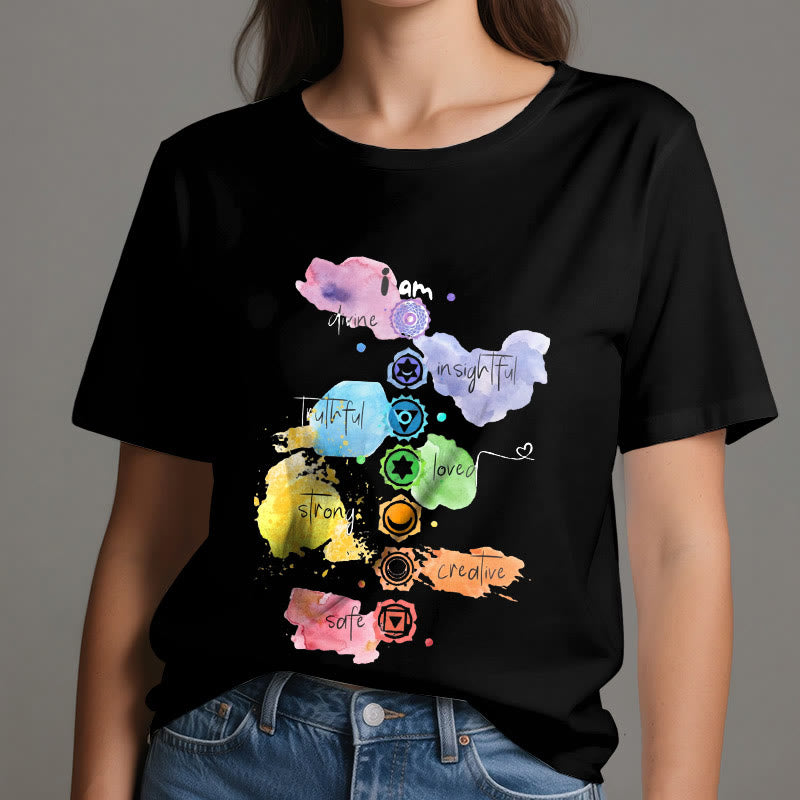 Camiseta de yoga Olivenorma "YO SOY" con energía de los 7 chakras - image 7
