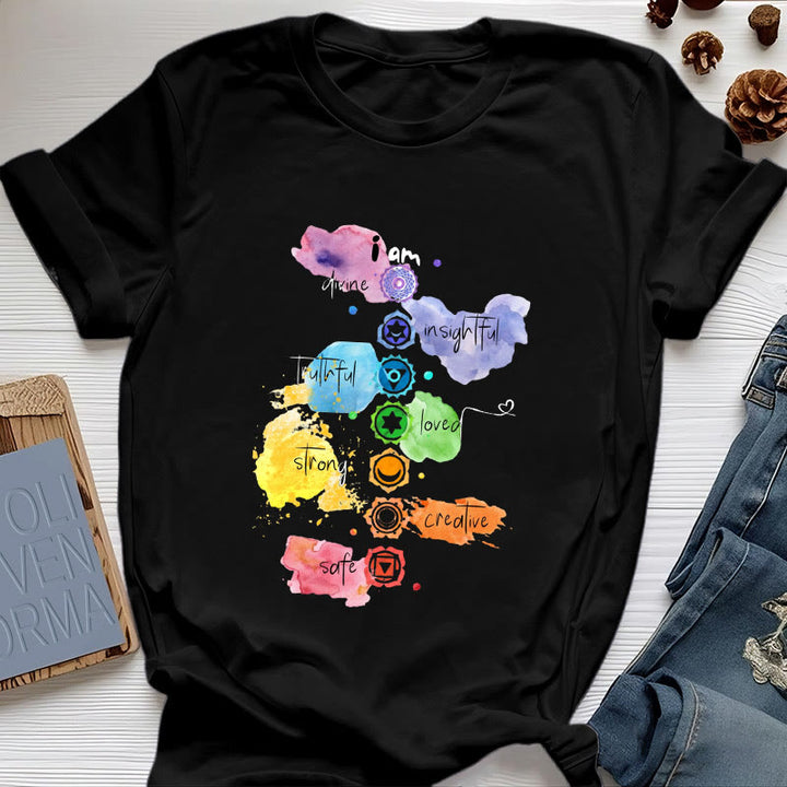 Camiseta de yoga Olivenorma "YO SOY" con energía de los 7 chakras - Negro - 2XL - image 6