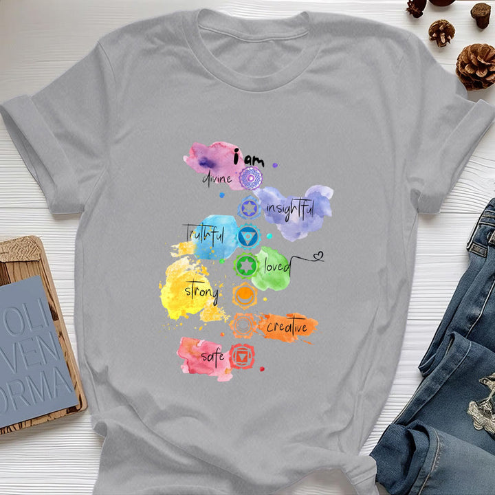 Camiseta de yoga Olivenorma "YO SOY" con energía de los 7 chakras - Gris - 2XL - image 8