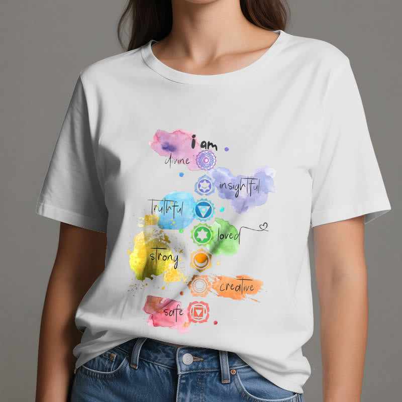 Camiseta de yoga Olivenorma "YO SOY" con energía de los 7 chakras - image 2