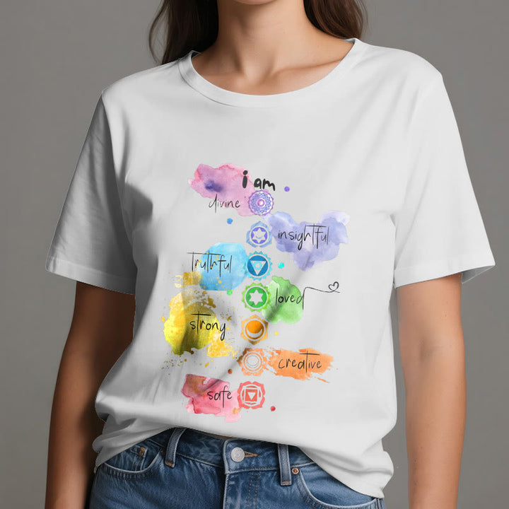 Camiseta de yoga Olivenorma "YO SOY" con energía de los 7 chakras - image 2