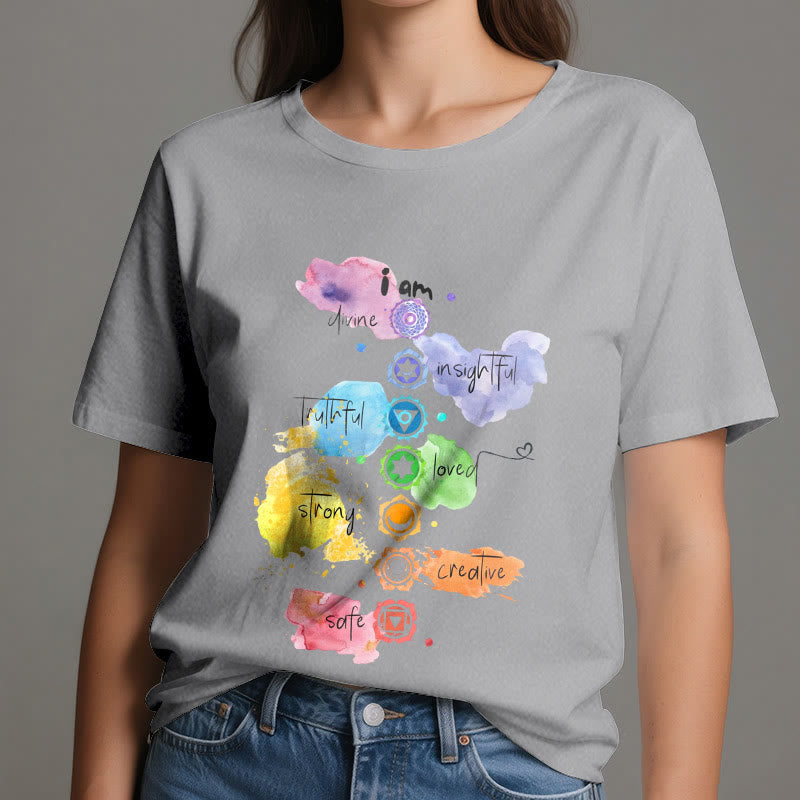 Camiseta de yoga Olivenorma "YO SOY" con energía de los 7 chakras - image 9
