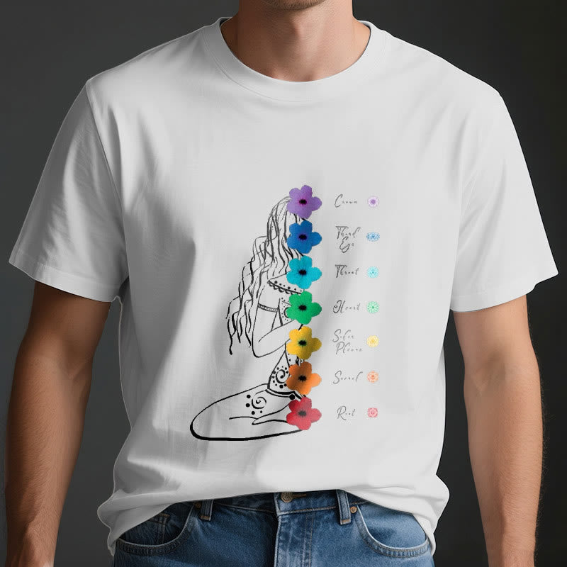 Camiseta Olivenorma de meditación para chica con flores de los 7 chakras - image 4