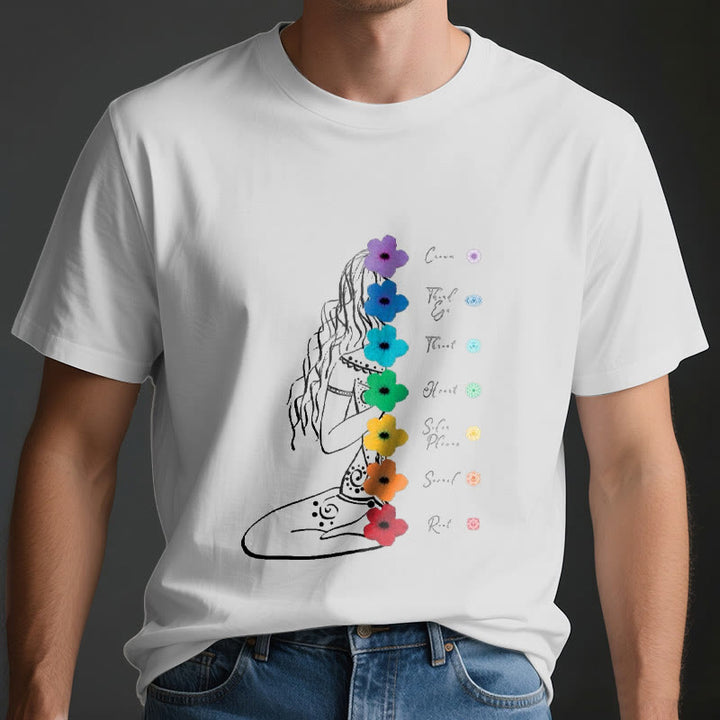 Camiseta Olivenorma de meditación para chica con flores de los 7 chakras - image 4