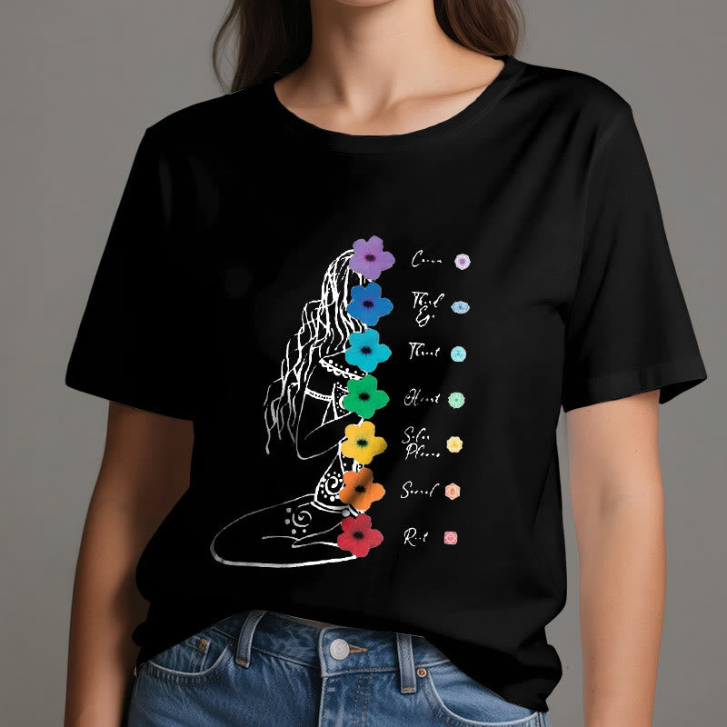 Camiseta Olivenorma de meditación para chica con flores de los 7 chakras - image 7
