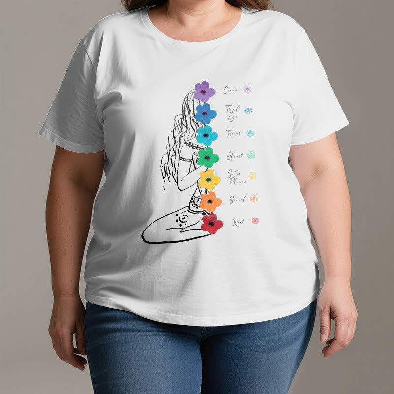 Camiseta Olivenorma de meditación para chica con flores de los 7 chakras - image 3