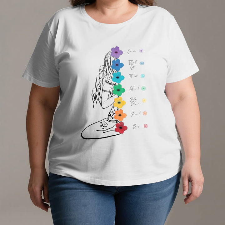 Camiseta Olivenorma de meditación para chica con flores de los 7 chakras - image 3