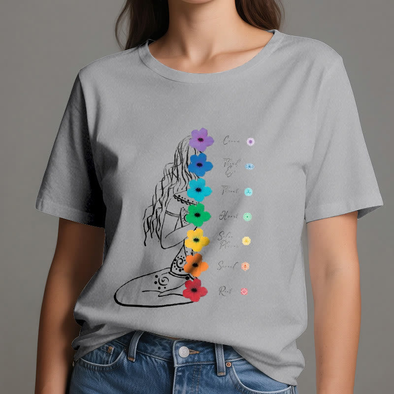 Camiseta Olivenorma de meditación para chica con flores de los 7 chakras - image 9