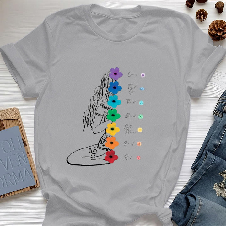 Camiseta Olivenorma de meditación para chica con flores de los 7 chakras - Gris - 2XL - image 8