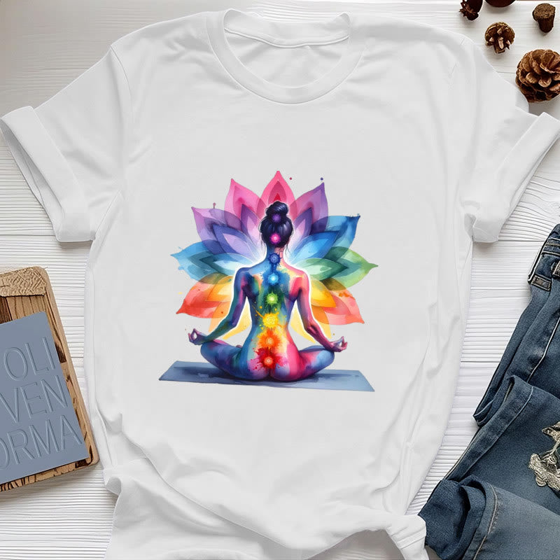 Olivenorma 7 Chakra Meditación Lotus Camiseta - Blanco - 2XL - image 1