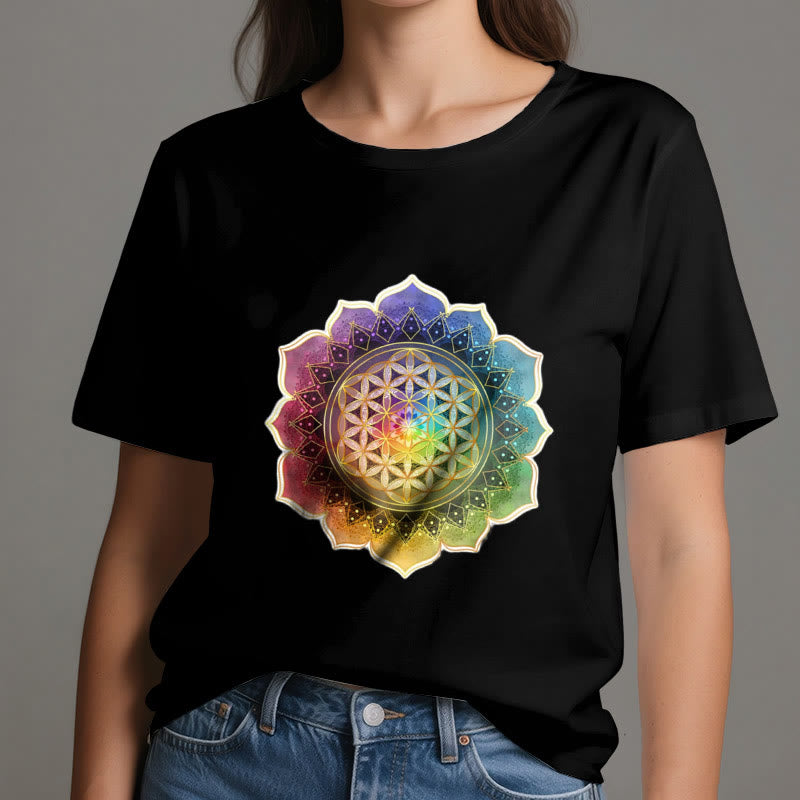 Camiseta de algodón Olivenorma con la Medalla de los 7 Chakras y la Flor de la Vida - image 7