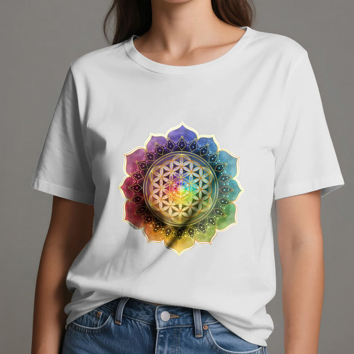 Camiseta de algodón Olivenorma con la Medalla de los 7 Chakras y la Flor de la Vida - image 2
