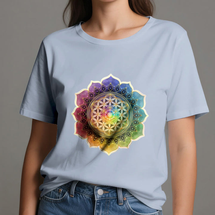 Camiseta de algodón Olivenorma con la Medalla de los 7 Chakras y la Flor de la Vida - image 13