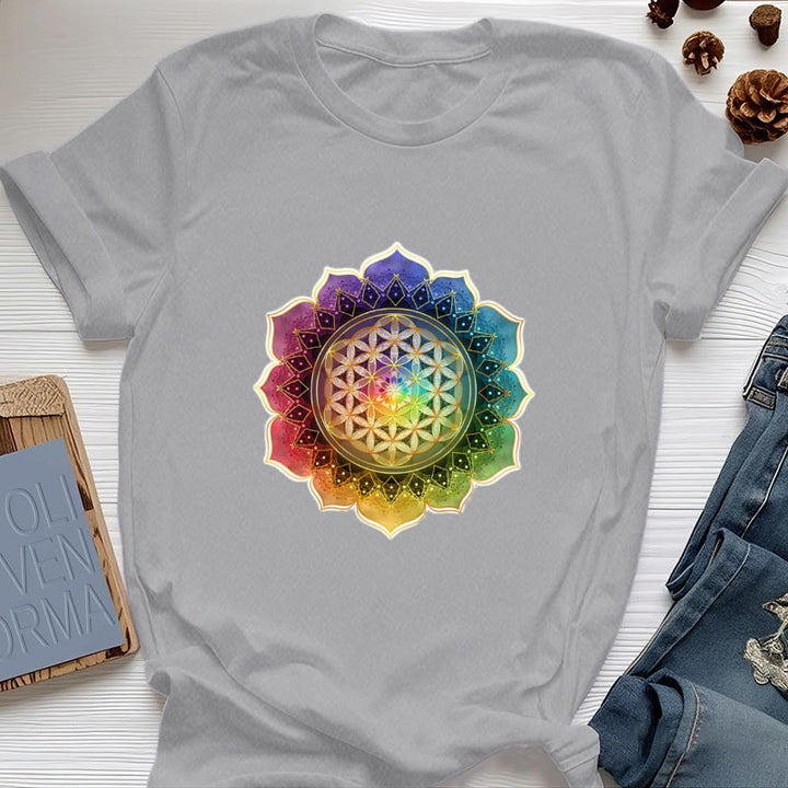 Camiseta de algodón Olivenorma con la Medalla de los 7 Chakras y la Flor de la Vida - Gris - 2XL - image 8