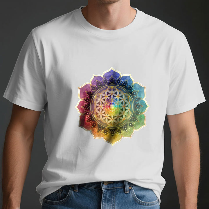 Camiseta de algodón Olivenorma con la Medalla de los 7 Chakras y la Flor de la Vida - image 4