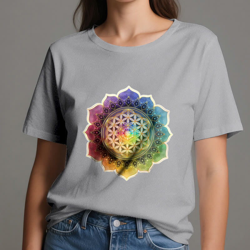Camiseta de algodón Olivenorma con la Medalla de los 7 Chakras y la Flor de la Vida - image 9