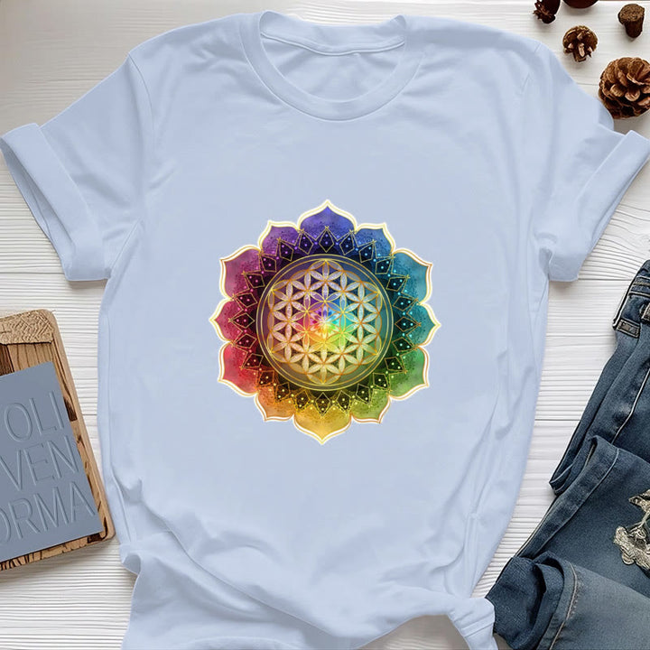 Camiseta de algodón Olivenorma con la Medalla de los 7 Chakras y la Flor de la Vida - Azul - 2XL - image 12