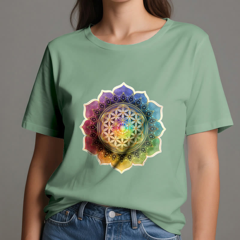 Camiseta de algodón Olivenorma con la Medalla de los 7 Chakras y la Flor de la Vida - image 19