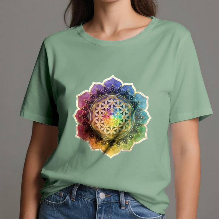 Camiseta de algodón Olivenorma con la Medalla de los 7 Chakras y la Flor de la Vida - image 19