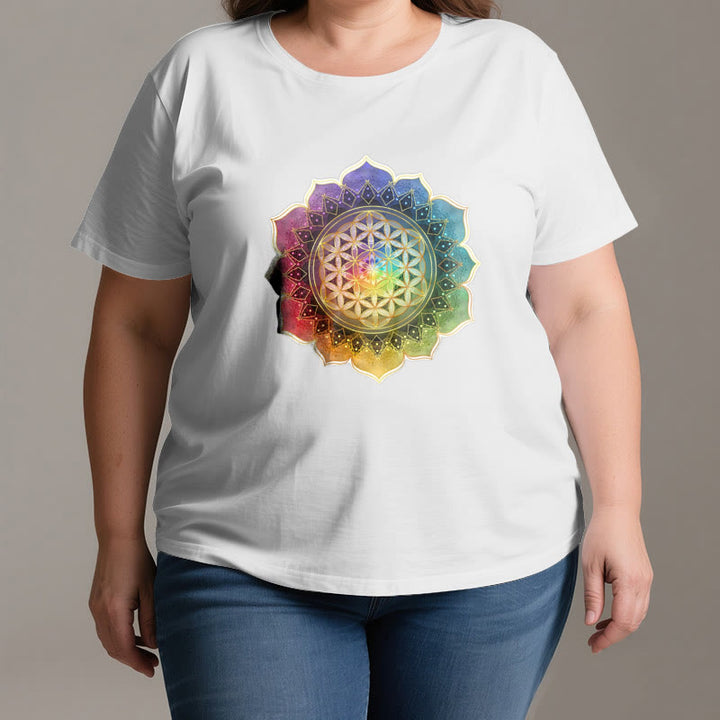 Camiseta de algodón Olivenorma con la Medalla de los 7 Chakras y la Flor de la Vida - image 3