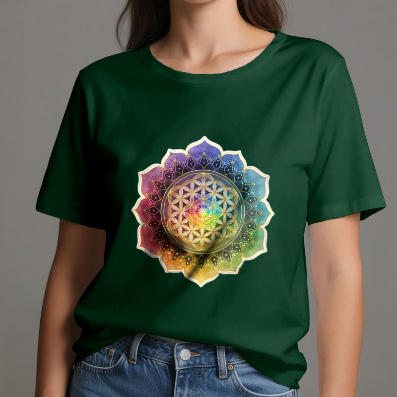 Camiseta de algodón Olivenorma con la Medalla de los 7 Chakras y la Flor de la Vida - image 21
