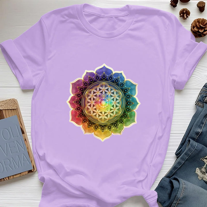 Camiseta de algodón Olivenorma con la Medalla de los 7 Chakras y la Flor de la Vida - Púrpura - 2XL - image 16