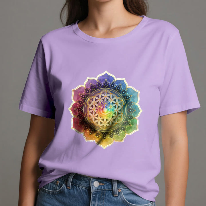 Camiseta de algodón Olivenorma con la Medalla de los 7 Chakras y la Flor de la Vida - image 17