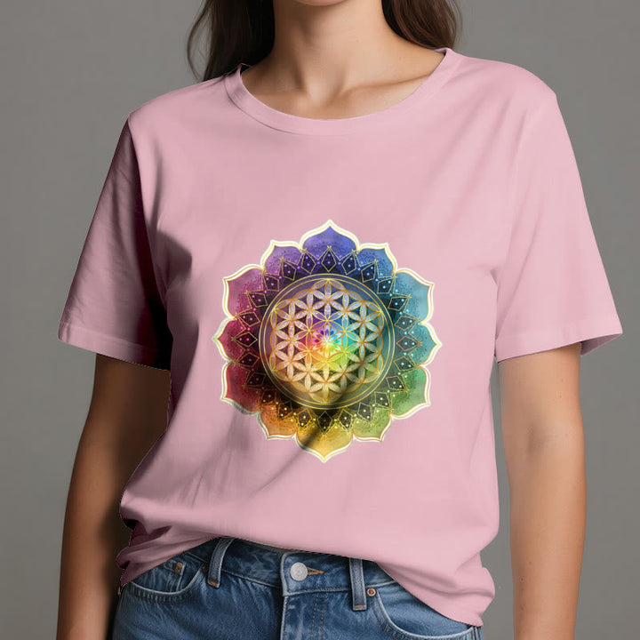 Camiseta de algodón Olivenorma con la Medalla de los 7 Chakras y la Flor de la Vida - image 15