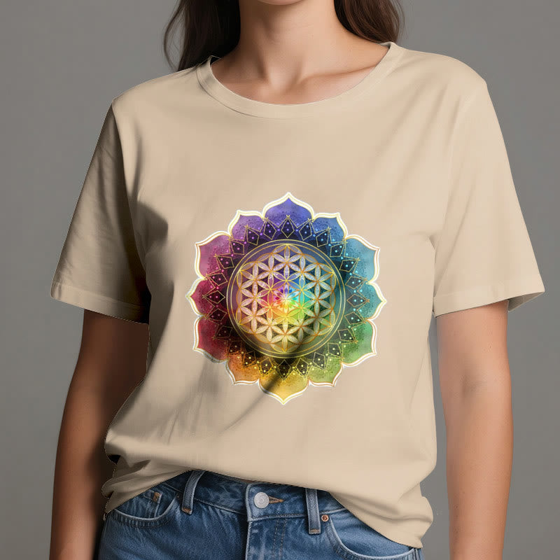 Camiseta de algodón Olivenorma con la Medalla de los 7 Chakras y la Flor de la Vida - image 11