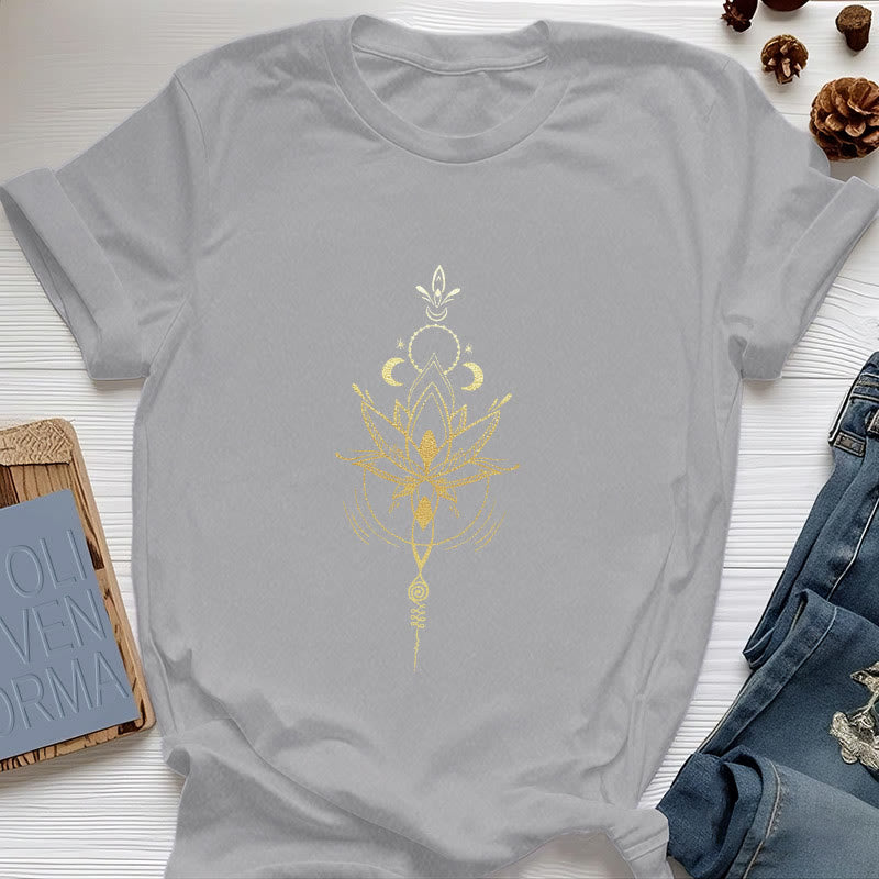 Camiseta de algodón Olivenorma con protección de loto y fases lunares - Gris - 2XL - image 10