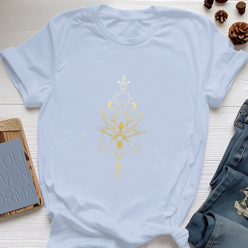Camiseta de algodón Olivenorma con protección de loto y fases lunares - Azul - 2XL - image 14