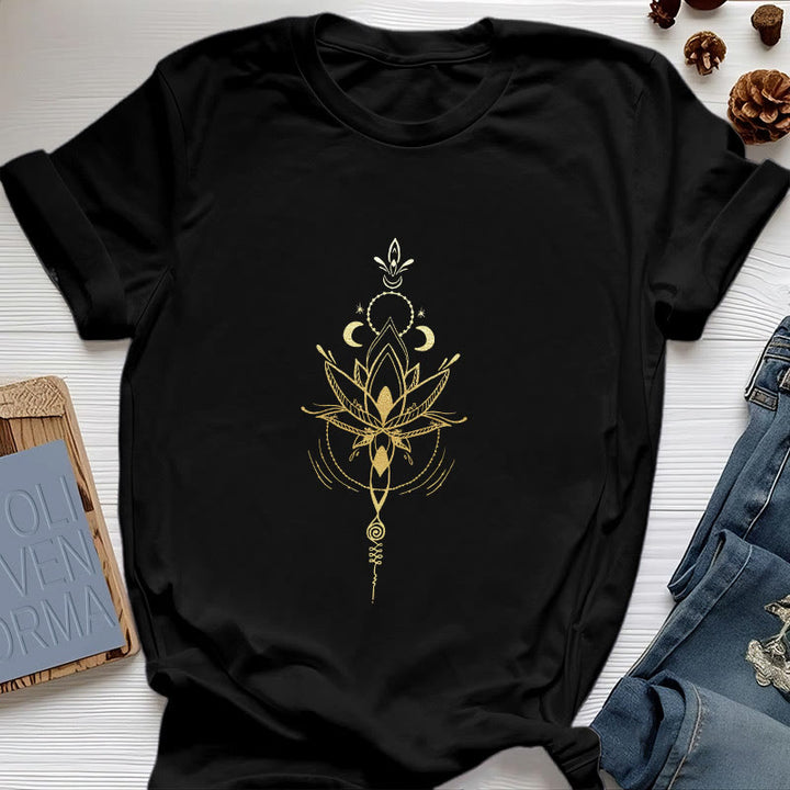 Camiseta de algodón Olivenorma con protección de loto y fases lunares - Negro - 2XL - image 8