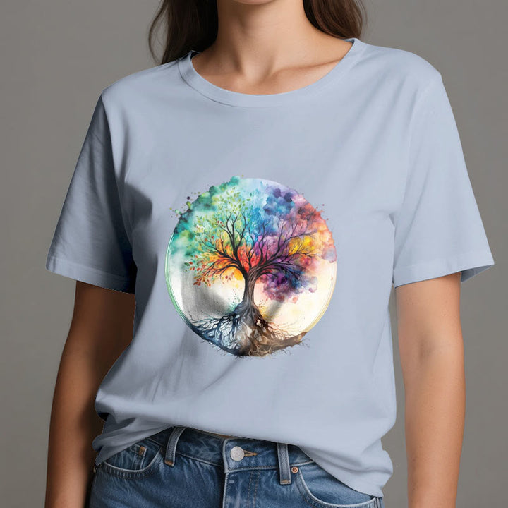 Camiseta de algodón espiritual del Árbol de la Vida Arcoíris de Olivenorma - image 13