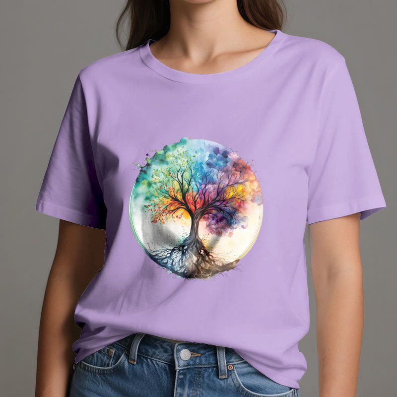 Camiseta de algodón espiritual del Árbol de la Vida Arcoíris de Olivenorma - image 17