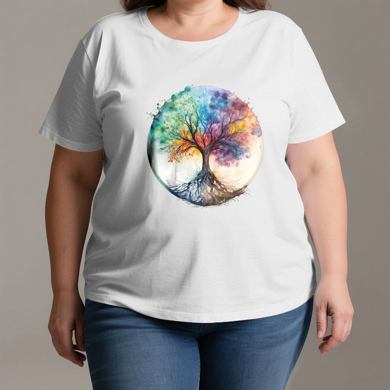 Camiseta de algodón espiritual del Árbol de la Vida Arcoíris de Olivenorma - image 3