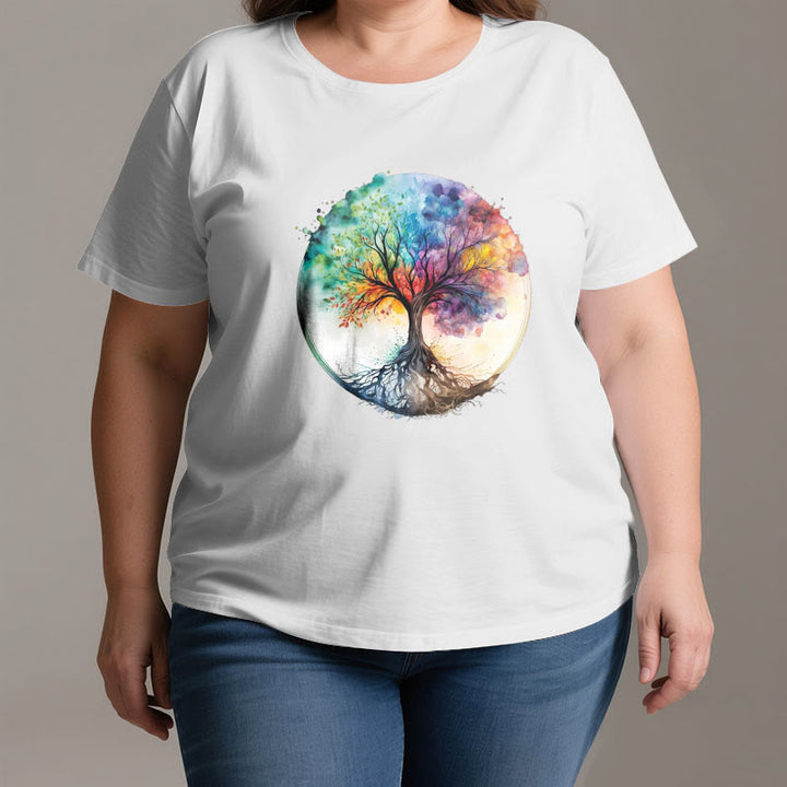 Camiseta de algodón espiritual del Árbol de la Vida Arcoíris de Olivenorma - image 3
