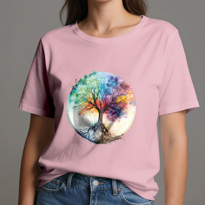 Camiseta de algodón espiritual del Árbol de la Vida Arcoíris de Olivenorma - image 15