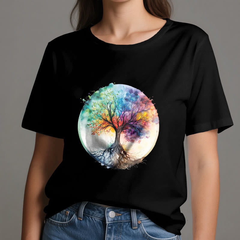 Camiseta de algodón espiritual del Árbol de la Vida Arcoíris de Olivenorma - image 7