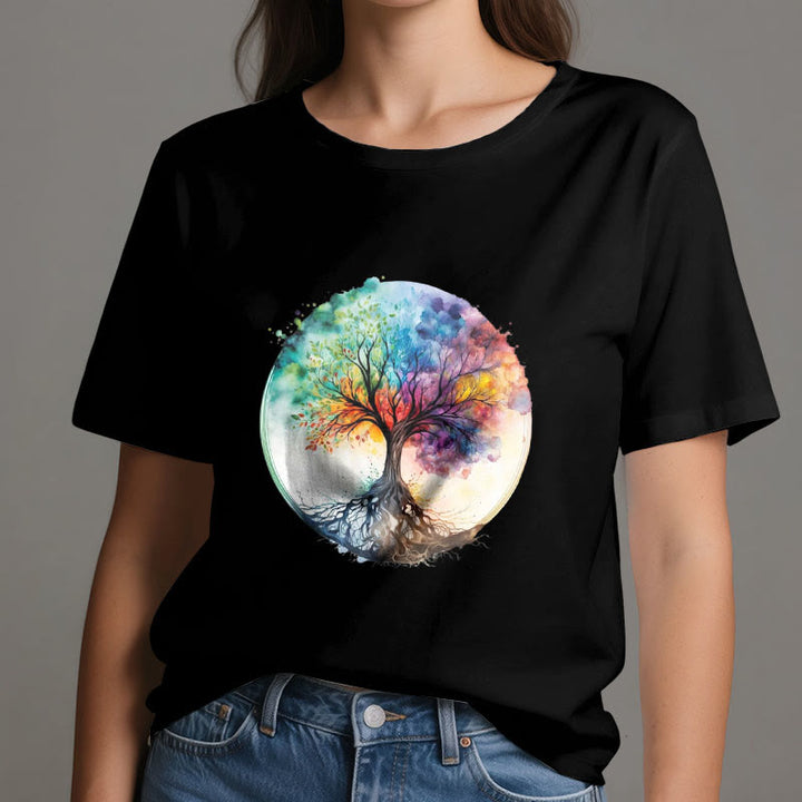 Camiseta de algodón espiritual del Árbol de la Vida Arcoíris de Olivenorma - image 7