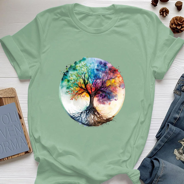 Camiseta de algodón espiritual del Árbol de la Vida Arcoíris de Olivenorma - Verde claro - 2XL - image 18